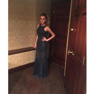 Black dress with dark green lace overtop